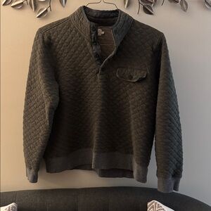 Faherty Epic Quarter Snap Quilted Fleece Green Gray Pullover Sweatshirt Large